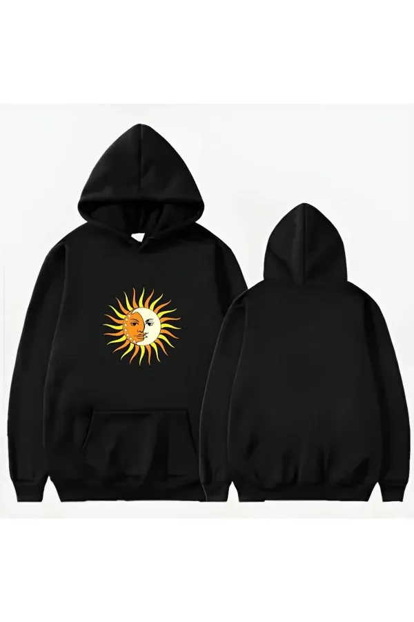 GÜNEŞ RENKLİ BASKLI KAPİŞONLU SWEATSHİRT