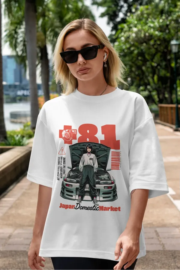Unisex Erkek/Kadın JAPAN 81 Renkli Özel Baskılı Oversize Pamuklu Bisiklet Yaka T-Shirt Tişört