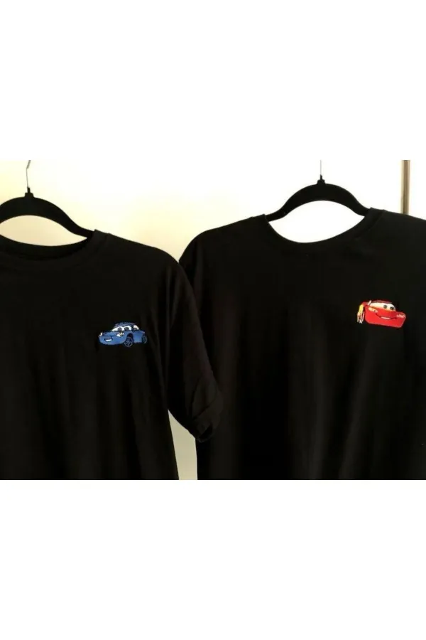 Unisex Rusteze Lightning McQueen-Sally Cars Couple Combination Oversize T-shirt 2-Pack 100% Cotton