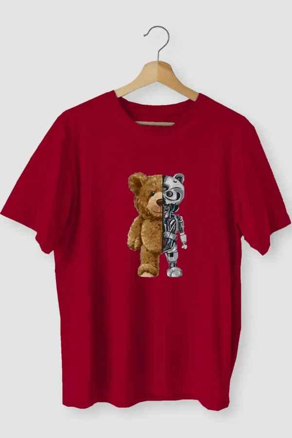 Griland Oversize Unisex Kırmızı Bear Robotic Tişört