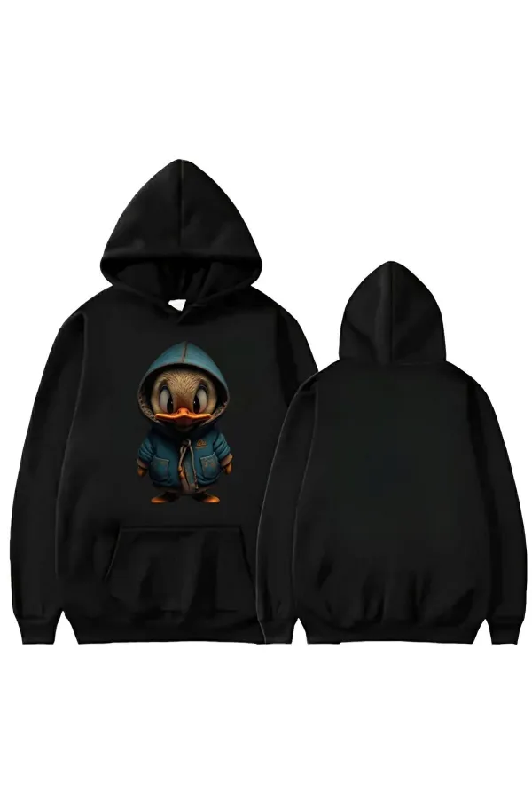 KARANLIK ÖRDEK BASKLI KAPİŞONLU SWEATSHİRT KARANLIK ÖRDEK BASKLI KAPİŞONLU SWEATSHİRT