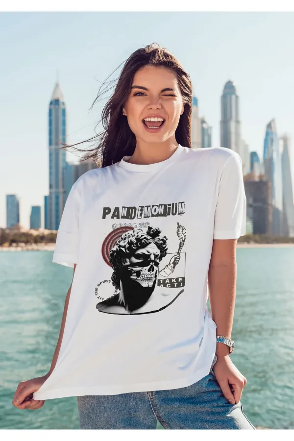 Unisex Men's/Women's PANDEMONIUM Colorful Custom Printed Oversize Cotton Crew Neck T-Shirt