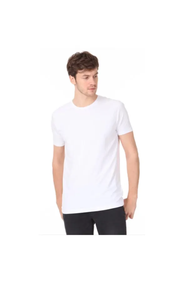 Erkek Tişört Pamukl Polyester T Shirt Beyaz