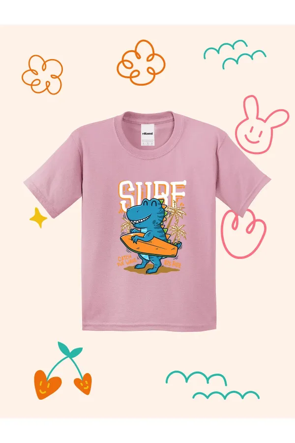 Surfer Dinosaur Print Kids T-shirt