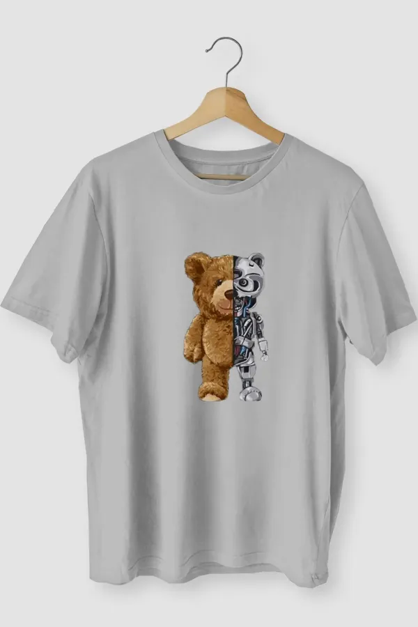 Griland Oversize Unisex Gri Bear Robotic Tişört