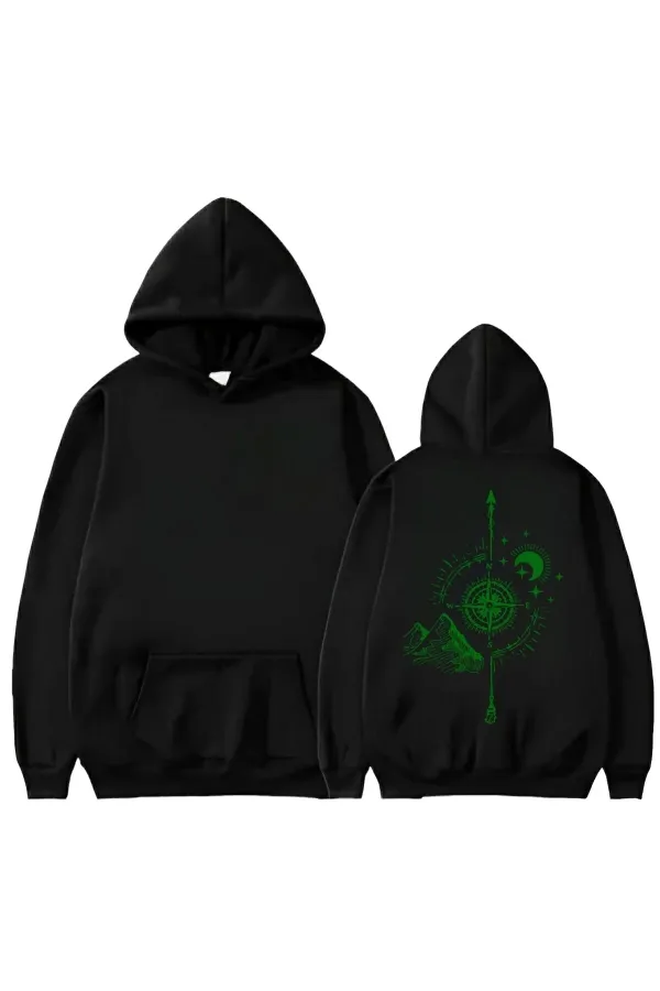 PUSULA BASKLI KAPİŞONLU SWEAT