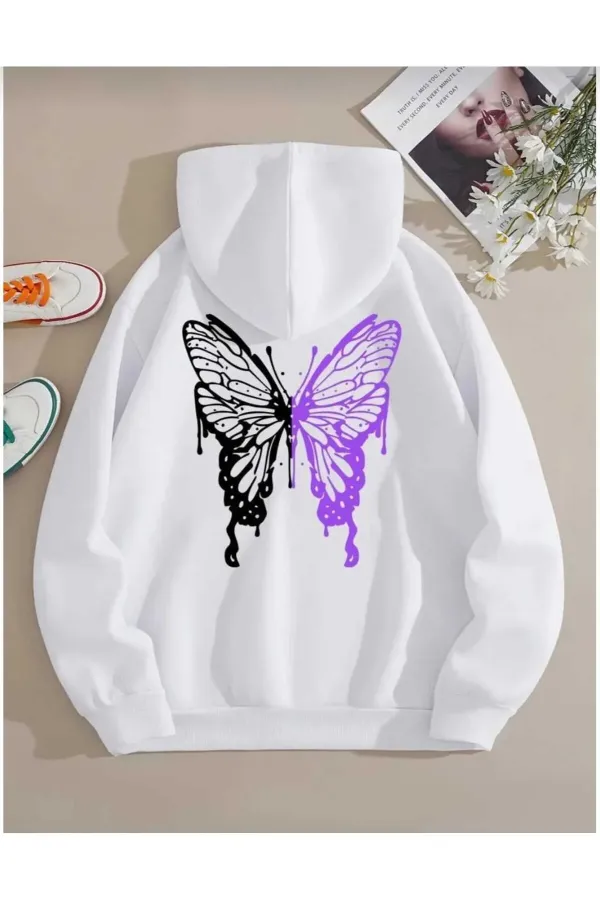 Pull blanc imprimé papillon