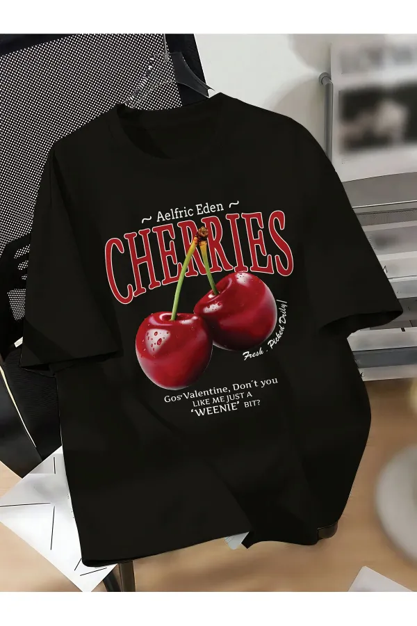 Unisex Men/Women CHERRIES Custom Printed Oversize Cotton Crew Neck T-Shirt