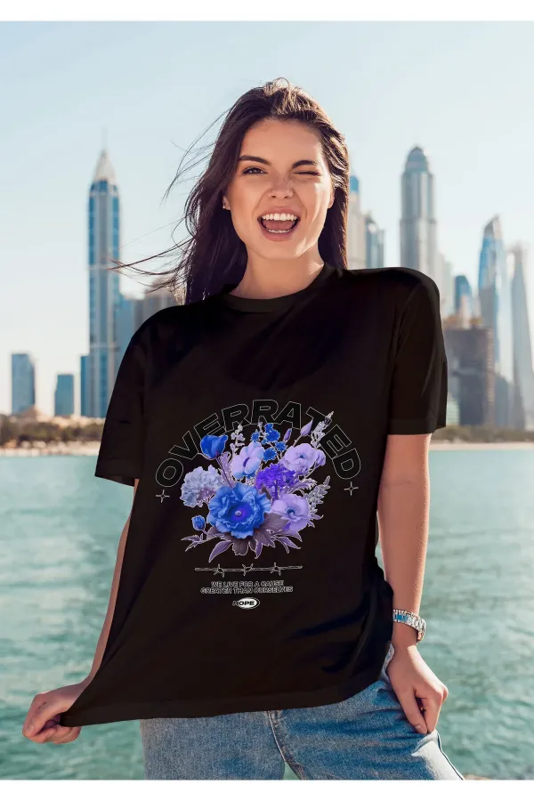 Unisex Men's/Women's Overrated Colorful Custom Printed Oversize Cotton Crew Neck T-Shirt