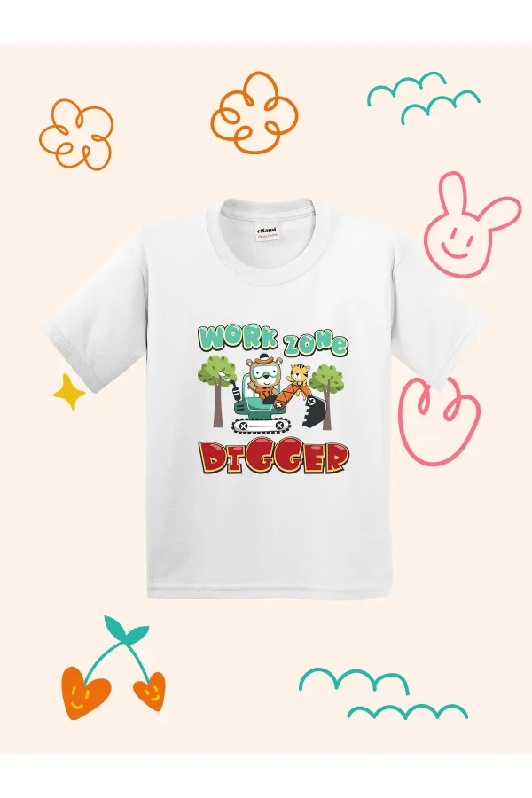 Work Zone Digger Design Printed Kids T-shirt
