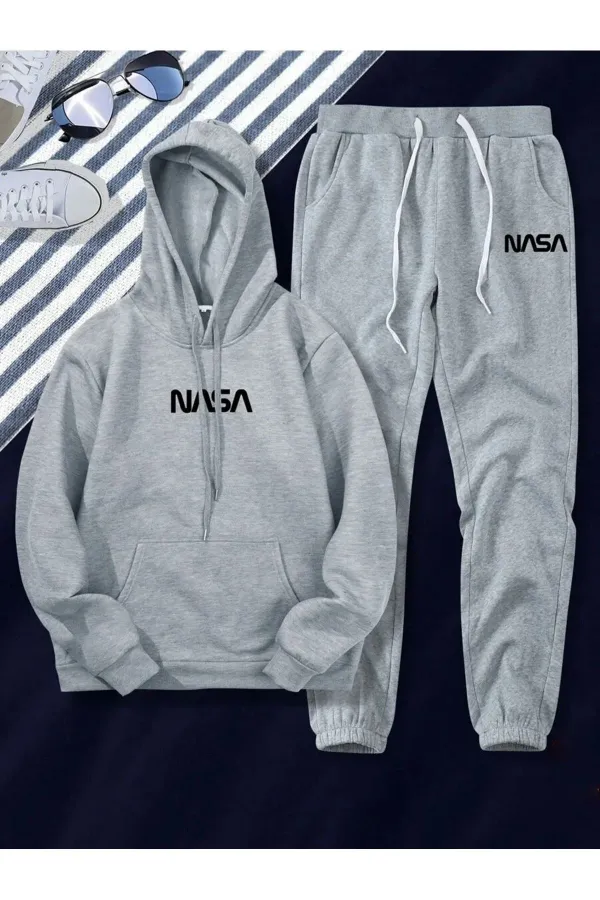 Nasa Baskılı Sweathshirt ve Eşofman Kombin Şardonlu Kumaş