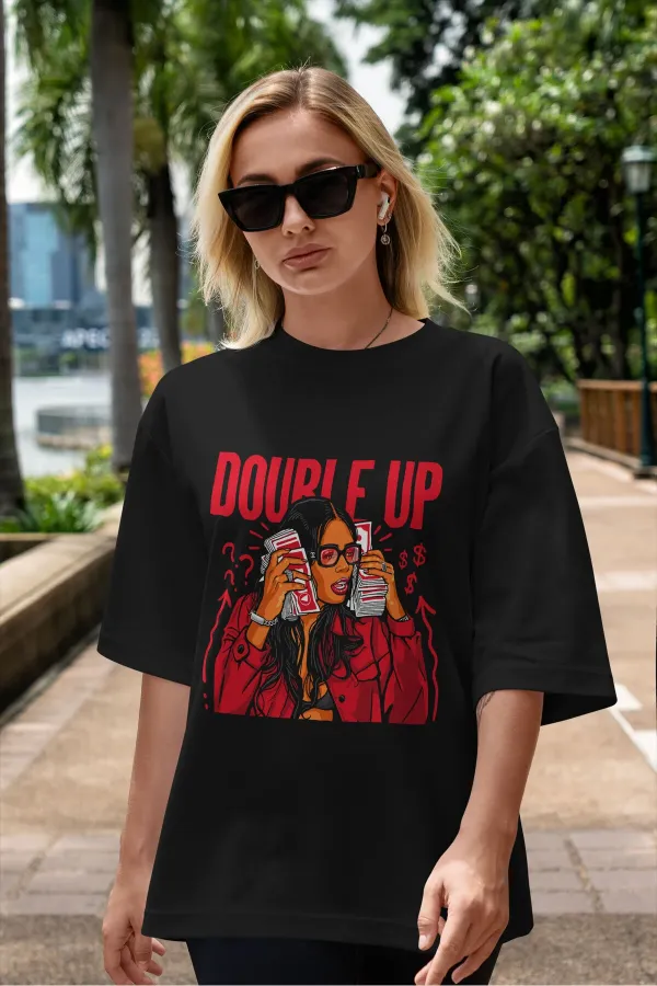 Unisex Men's/Women's DOUBLE UP Custom Printed Oversize Cotton Crew Neck T-Shirt