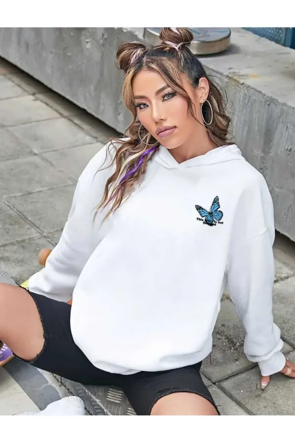 Butterfly Printed White Sweater