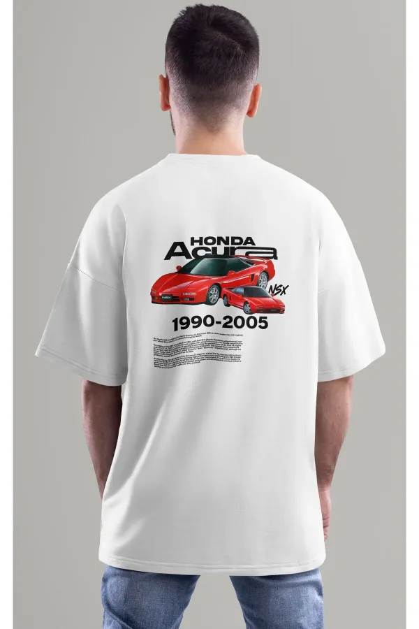 Unisex Erkek/Kadın HONDA ACURA NSX Renkli Özel Baskılı Oversize Pamuklu Bisiklet Yaka T-Shirt Tişört