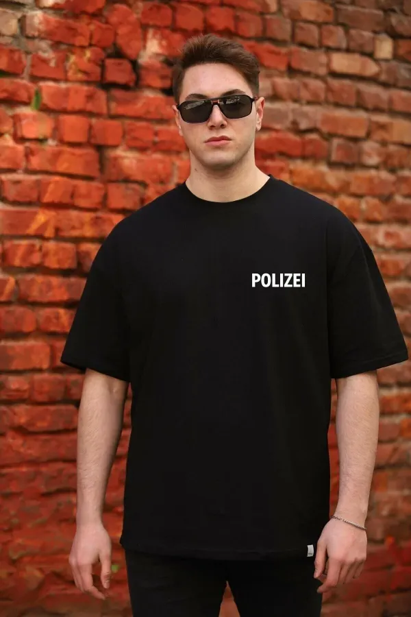 Men's Black Color Oversize Front Polka Dot Printed T-shirt