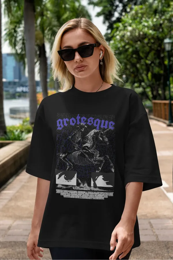 GROTESQUE Unisex Men's/Women's Colorful Custom Printed Oversize Cotton Crew Neck T-Shirt