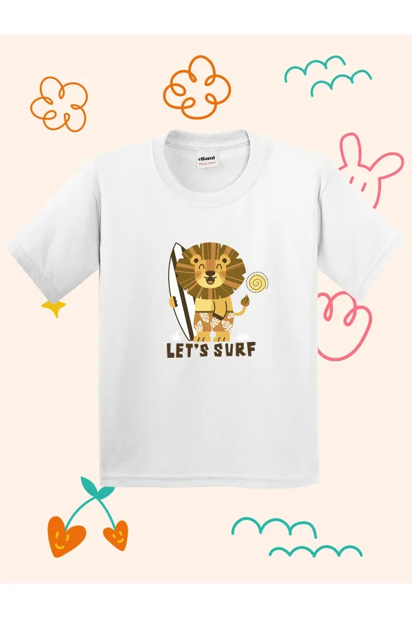 Lets Surf Lion Print Kids T-shirt