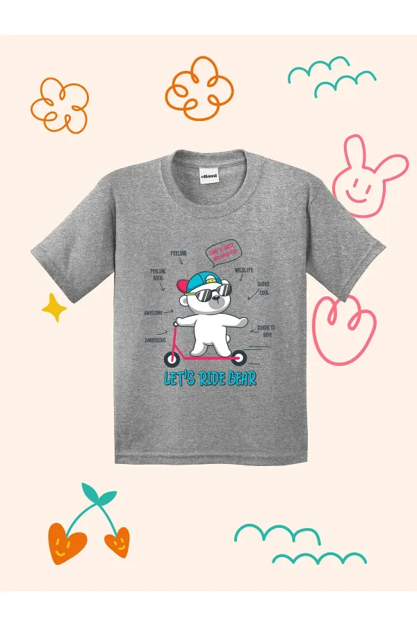 Kids' T-shirt with Skateboarder Teddy Bear Design Print