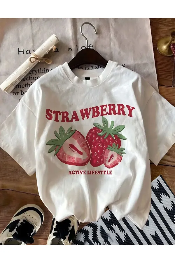 Unisex Strawberry Printed Oversize T-Shirt