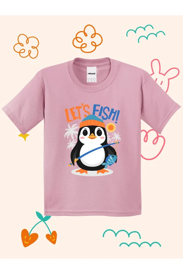 Fishing Penguin Design Kids T-shirt