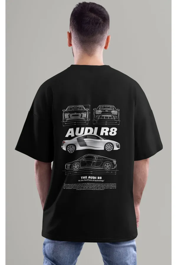 T-shirt unisexe à col rond en coton surdimensionné imprimé personnalisé et coloré pour homme et femme AUDI R8