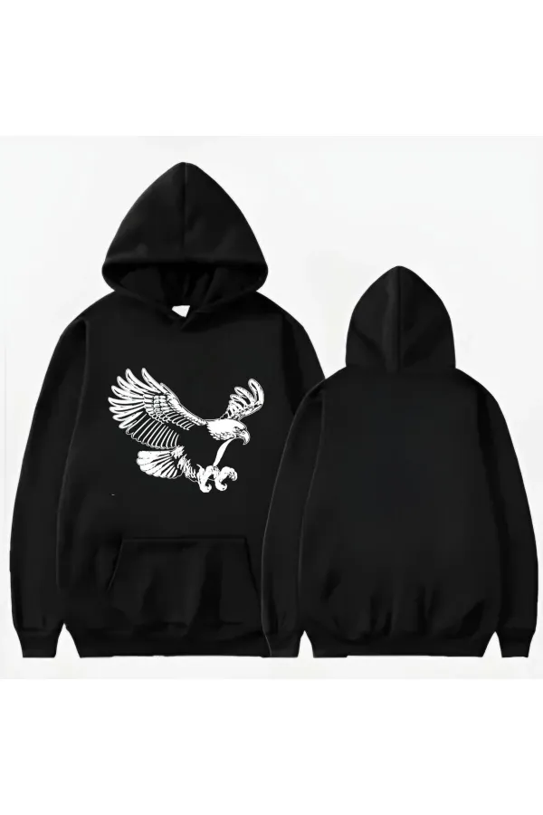 KARTAL BASKILI KAPİŞONLU SWEAT