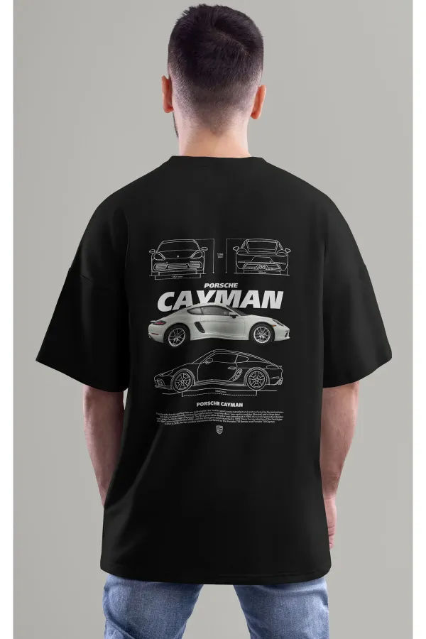 T-shirt unisexe à col rond en coton surdimensionné imprimé personnalisé coloré Porsche Cayman pour hommes/femmes