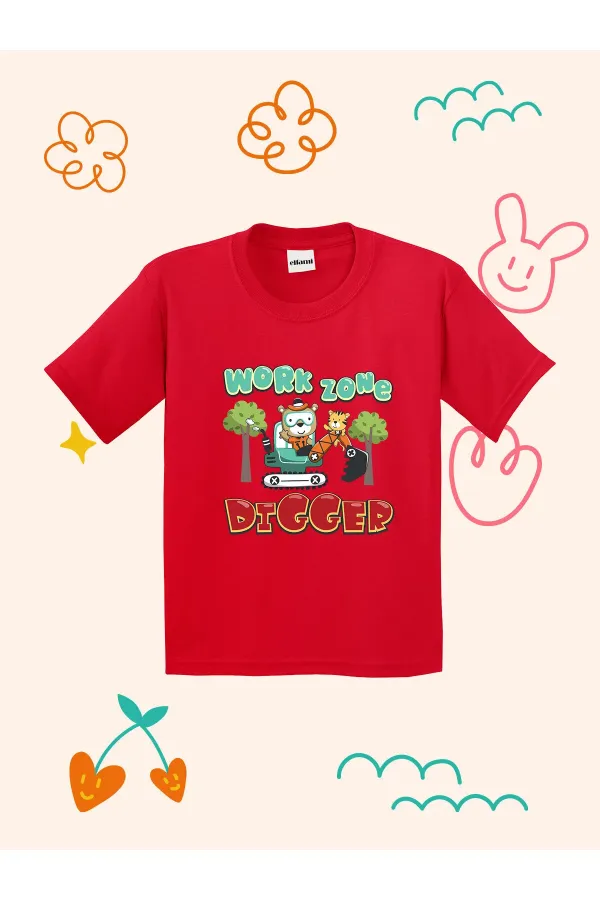 Work Zone Digger Design Printed Kids T-shirt