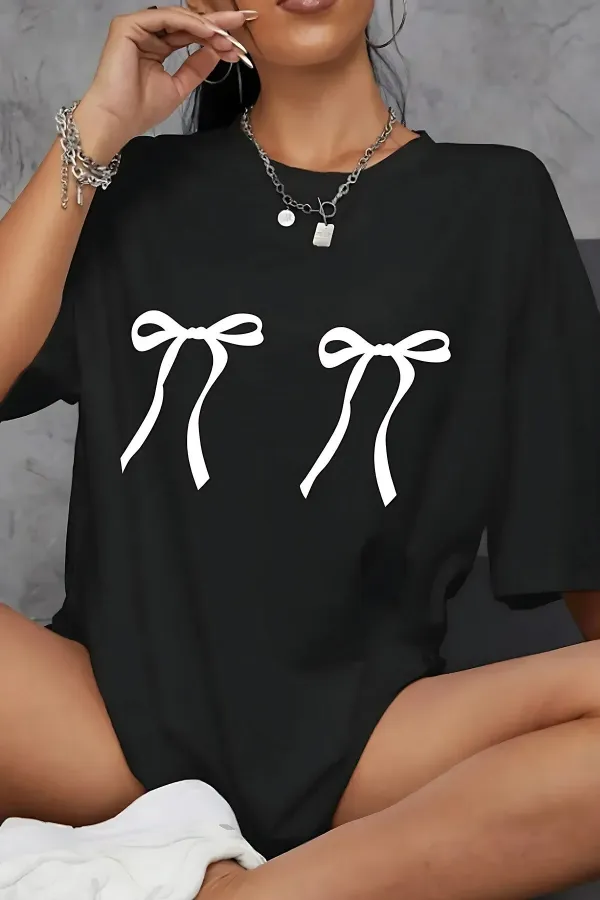 Unisex Men/Women RIBBON Colorful Custom Printed Oversize Cotton Crew Neck T-Shirt T-Shirt