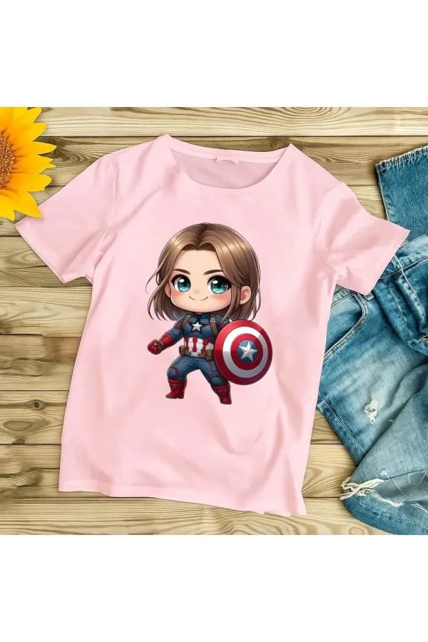 Captain America Girl Marvel Avengers Printed Oversize Kids T-Shirt