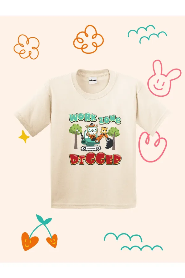 Work Zone Digger Design Printed Kids T-shirt