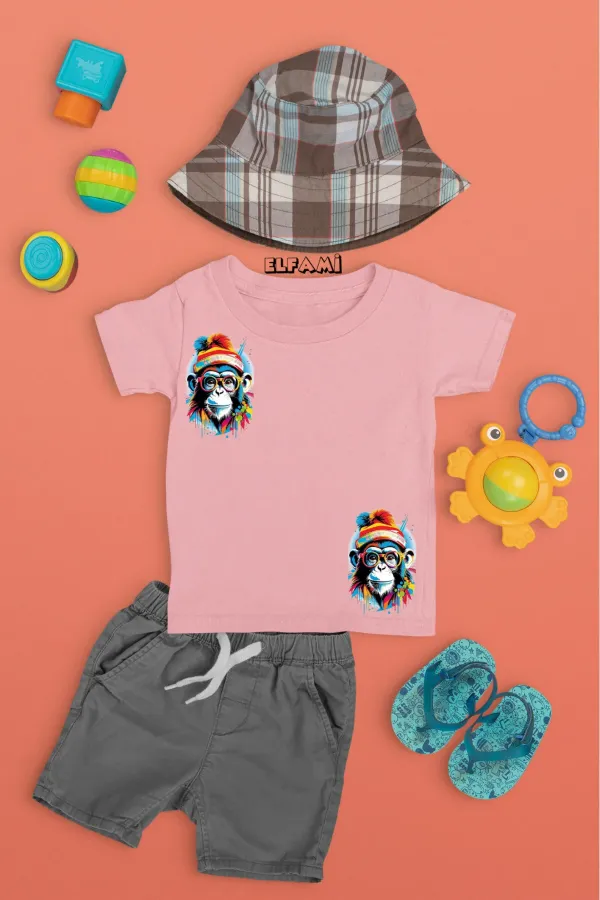 T-shirt imprimé singe mignon pour filles/garçons