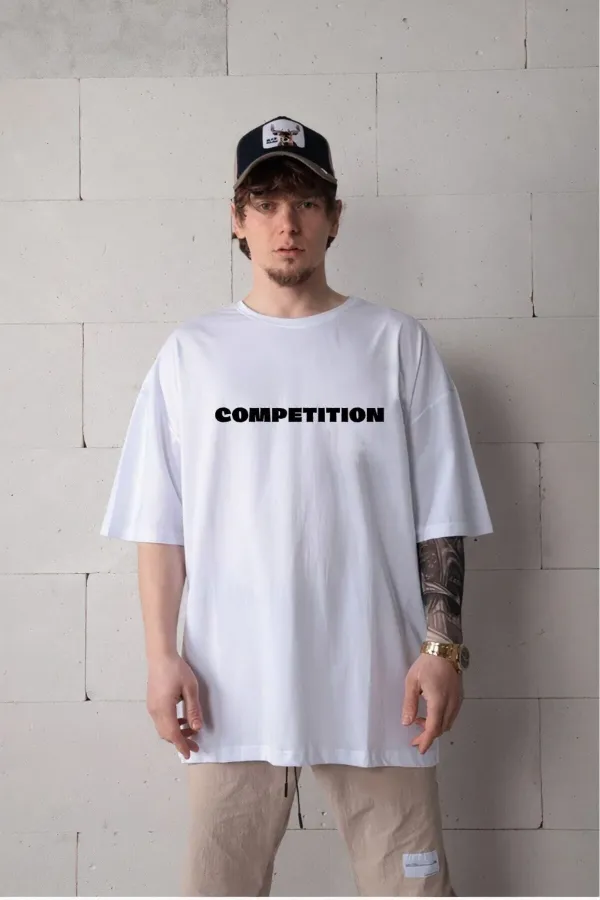 Men's Unrivaled White Color Oversize Just Gym Printed T-shirt