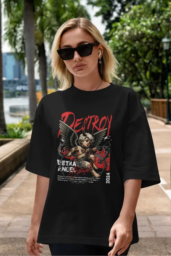 Unisex Men's/Women's DESTROY Colorful Custom Printed Oversize Cotton Crew Neck T-Shirt
