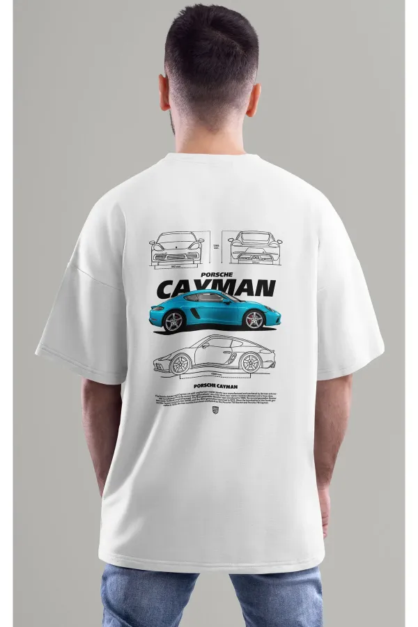 Unisex Erkek/Kadın PORSCHE CAYMAN Renkli Özel Baskılı Oversize Pamuklu Bisiklet Yaka T-Shirt Tişört