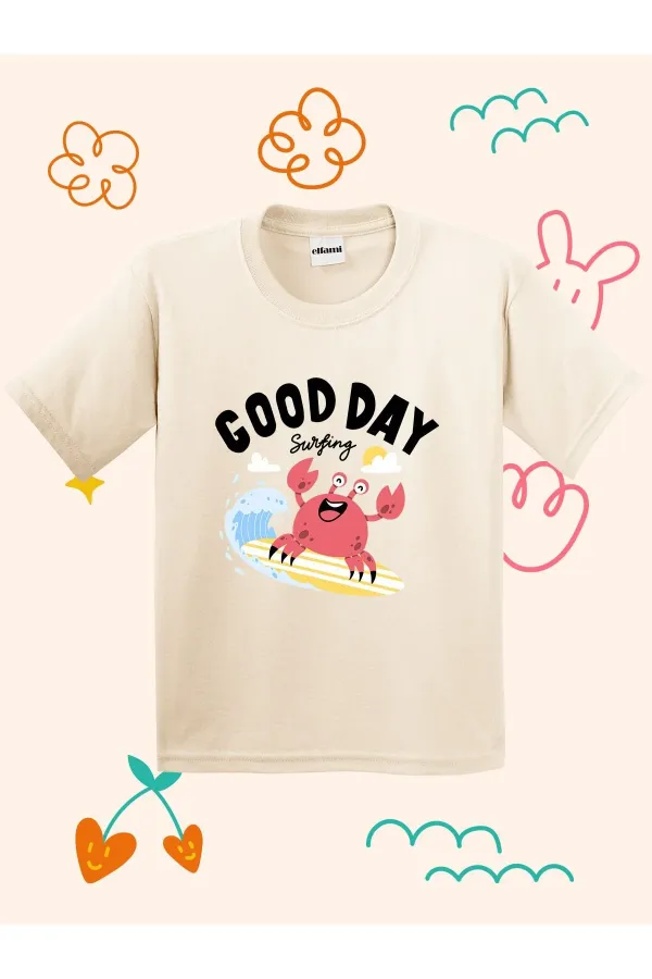 Surfer Crab Print Kids T-shirt