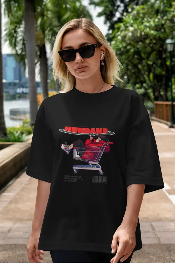 MUNDANE Unisex Men's/Women's Custom Printed Oversize Cotton Crew Neck T-Shirt