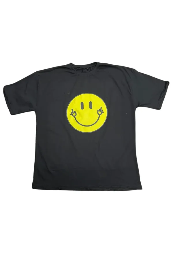 Black and White smiley face printed oversize unisex t-shirt