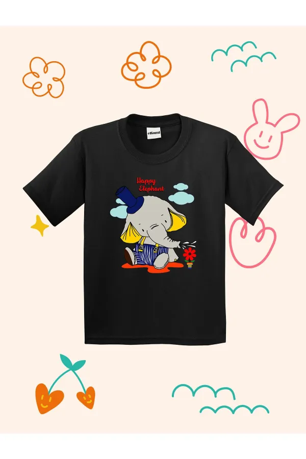Happy Elephant Baskılı Çocuk T-shirt