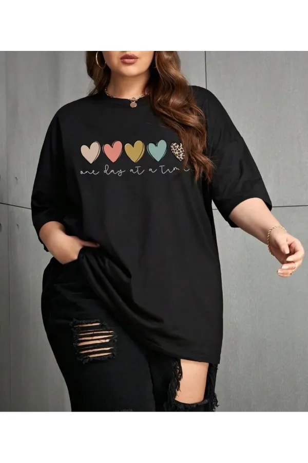 Unisex/Bayan Renkli Kalp Tasarım Baskılı