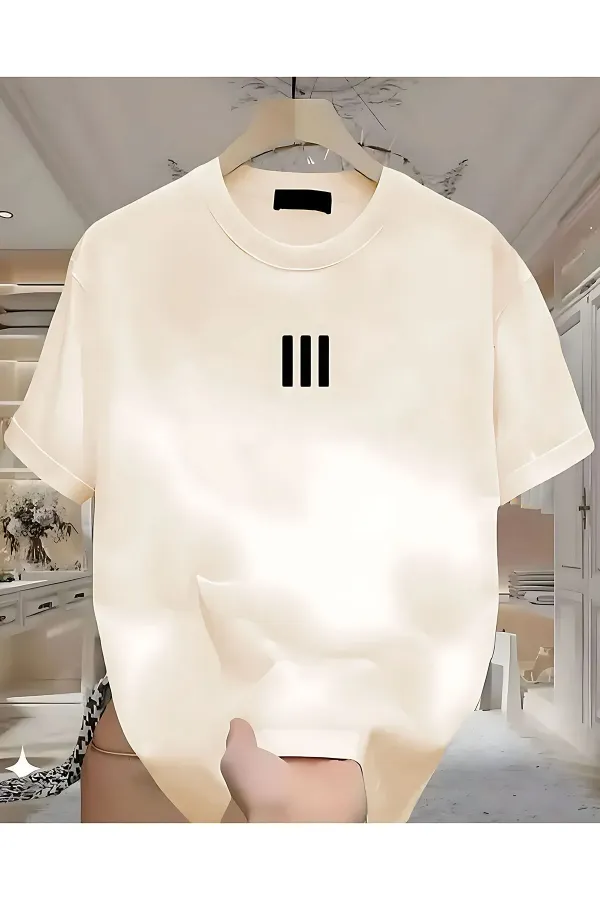 3 Çizgi Baskılı Beyaz Erkek Tshirt