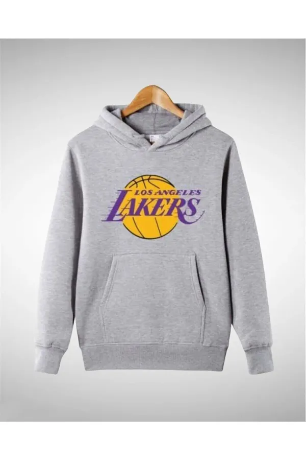 Los Angeles Lakers Baskılı Gri Basketbol Sweatshirt