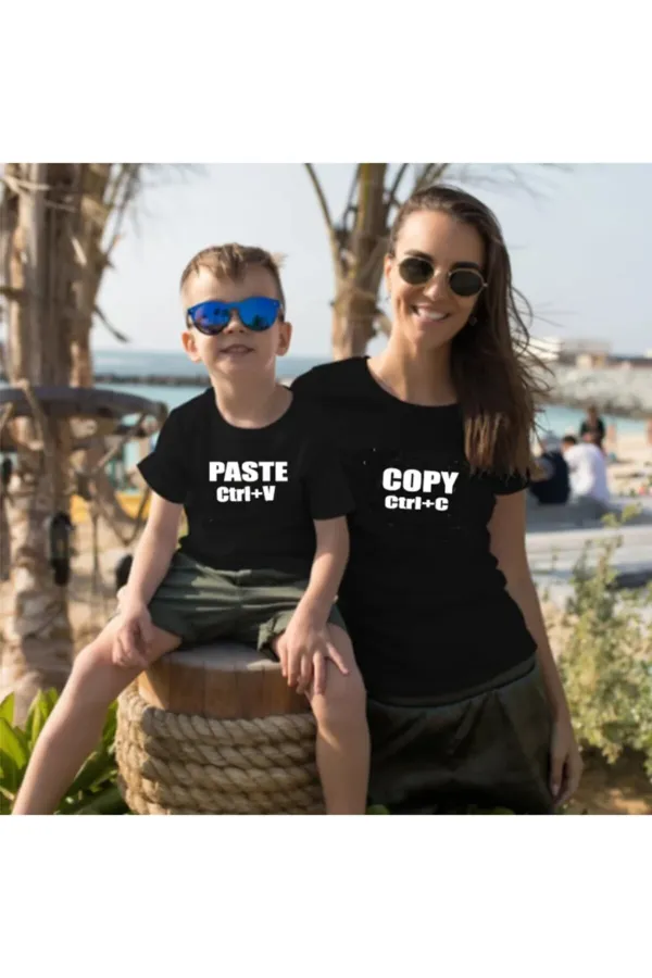 Anne Oğul Tişört Kombini Copy Paste Ctrl C Ctrl V Baskılı Siyah Bedenleri Soru Sordan Mesaj Atın