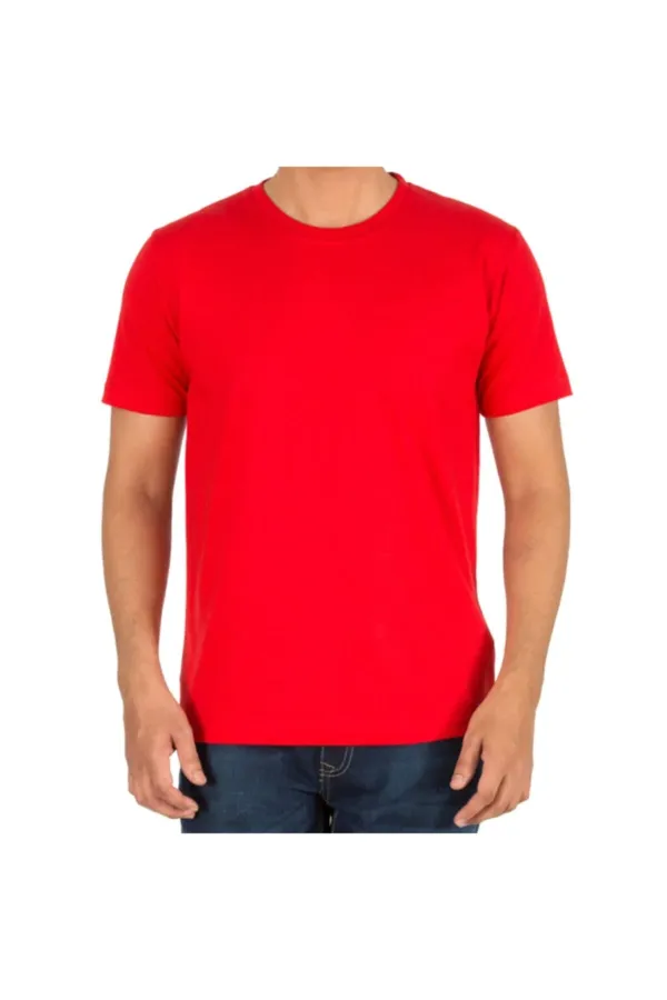 Pamuklu Penye Tişört Erkek Basic T Shirt Kırmızı Bayrak Kırmızısı