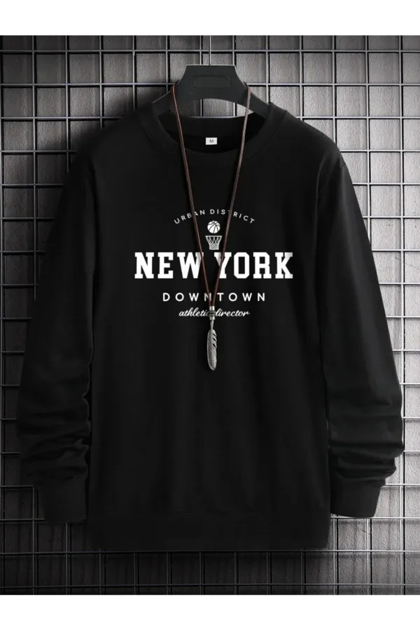 Black Men's New York Print Oversize Sweatshirt