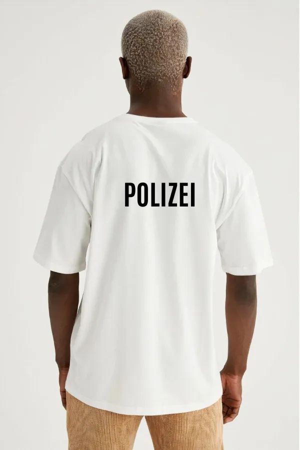 Unrivaled Men's White Oversize Polyurethane Printed T-shirt
