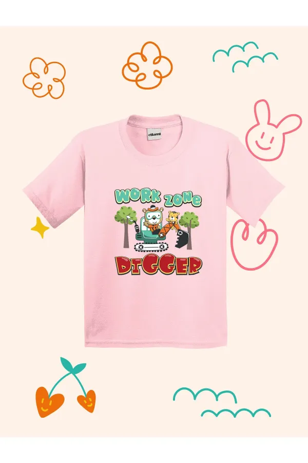 Work Zone Digger Design Printed Kids T-shirt