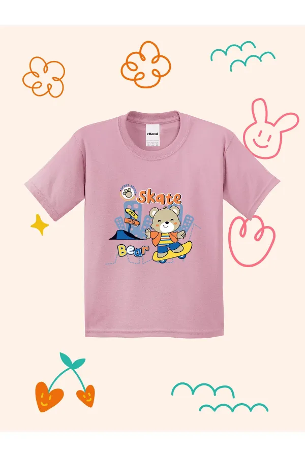Kids' T-shirt with Skateboarding Teddy Bear Print