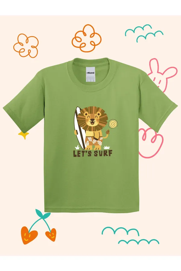 Lets Surf Lion Print Kids T-shirt