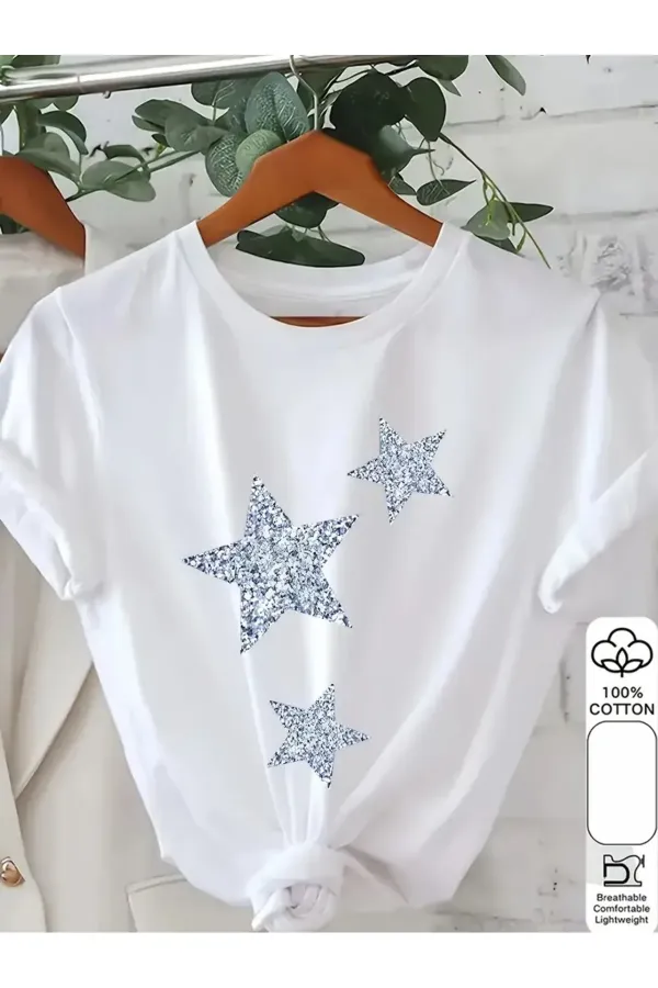 Oversize Star Design Combed Cotton T-shirt